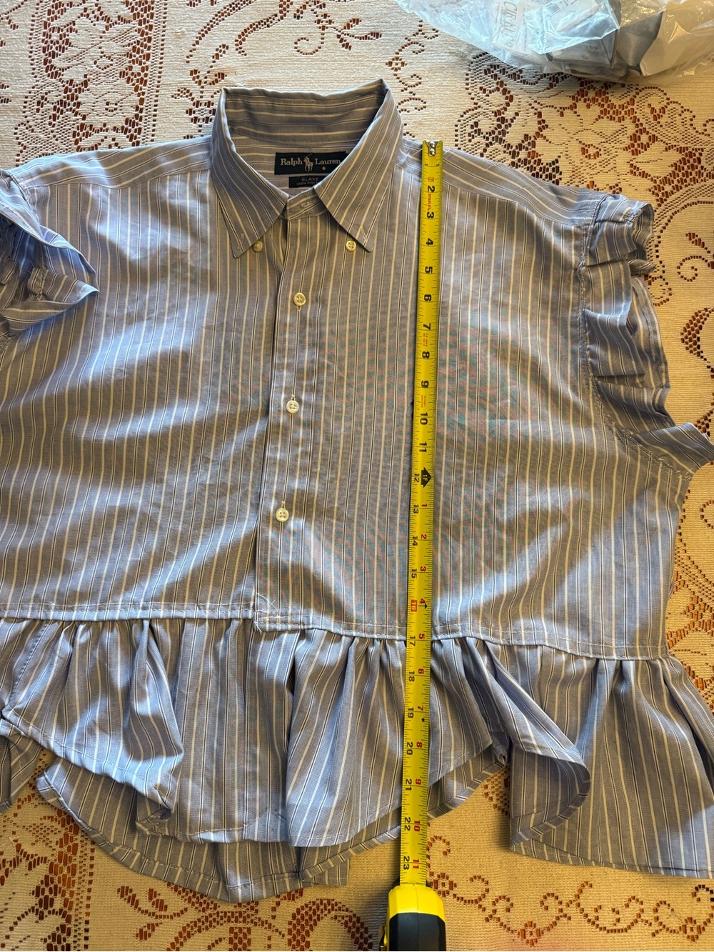 Reworked upcycled Ralph Lauren large Striped Ruffle button down shirt - Picture 10 of 13